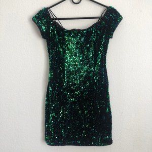 Blue and Green Sequin Mini Dress